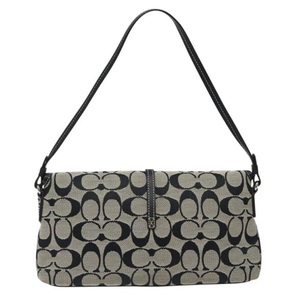Coach Signature Hand Bag Canvas Gray Black Auth - Picture 2 of 16